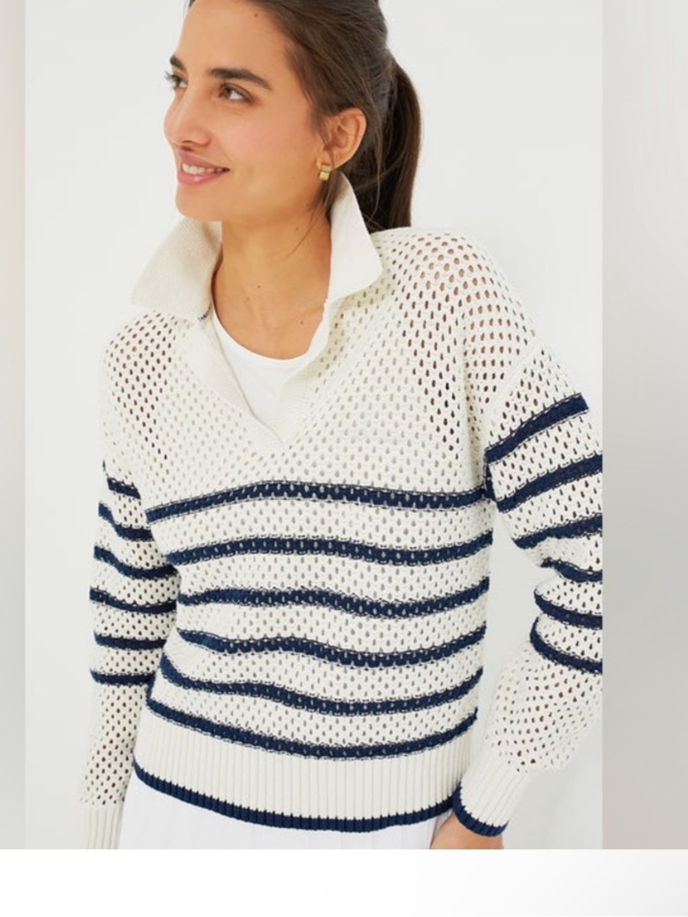 Tuckernuck TNUCK SPORT White Stripe Mesh Fischer Sweater Size Medium